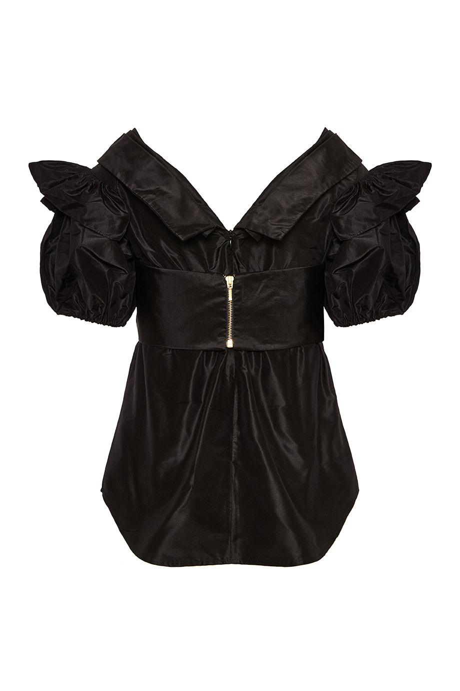 Puff-sleeve silk taffeta top