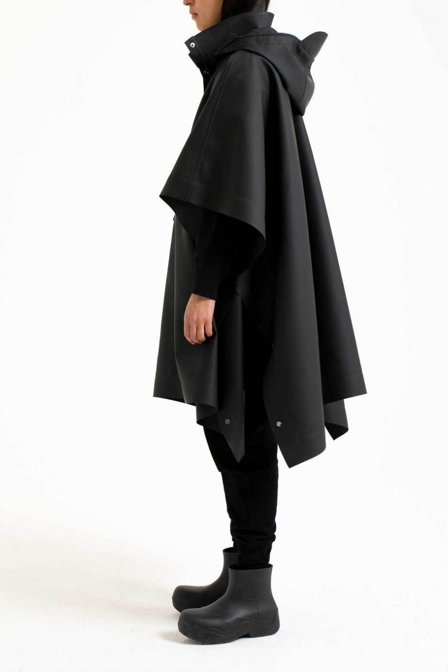 Hooded canvas poncho
