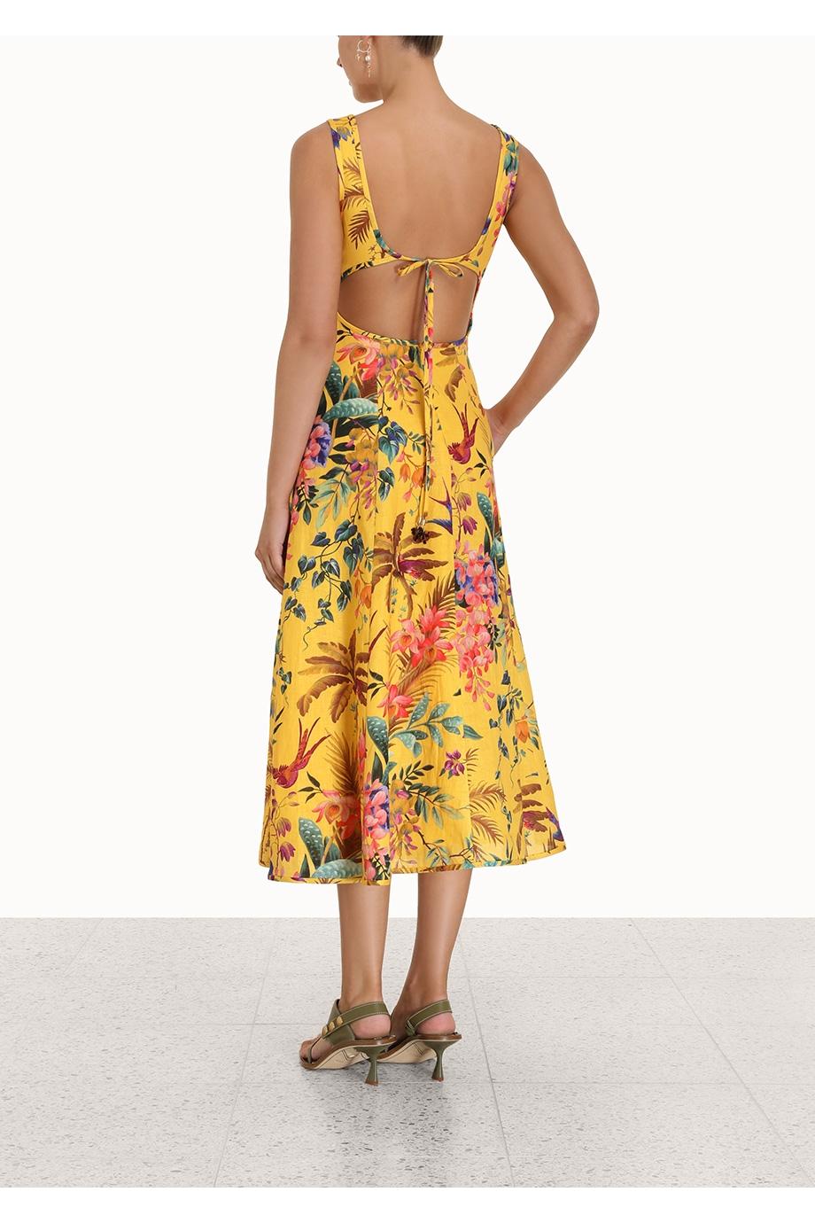 Tropicana printed linen midi dress 