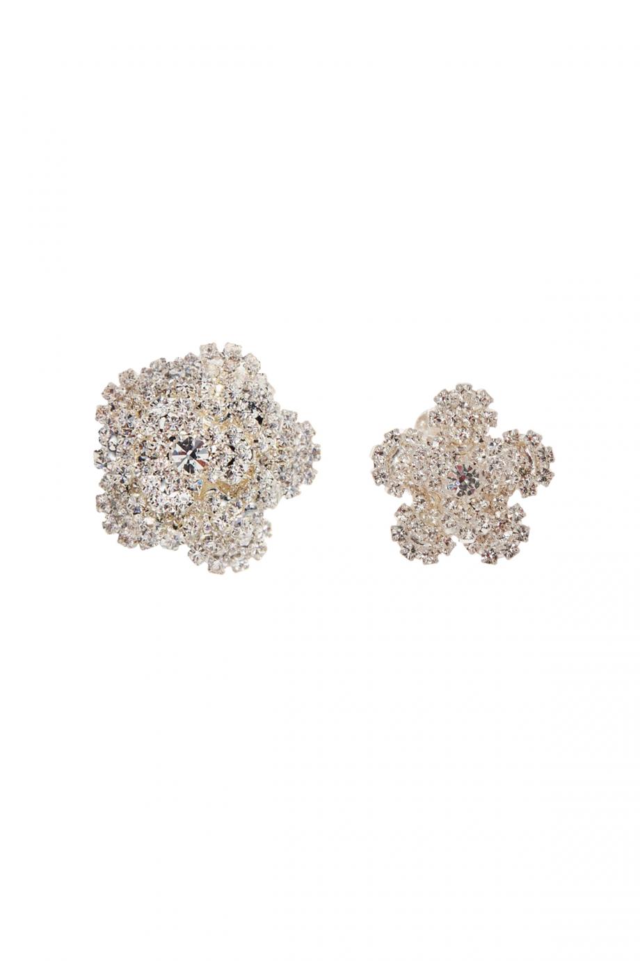 Crystal flower clip earrings in silver