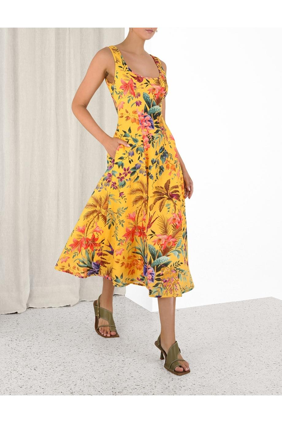 Tropicana printed linen midi dress 