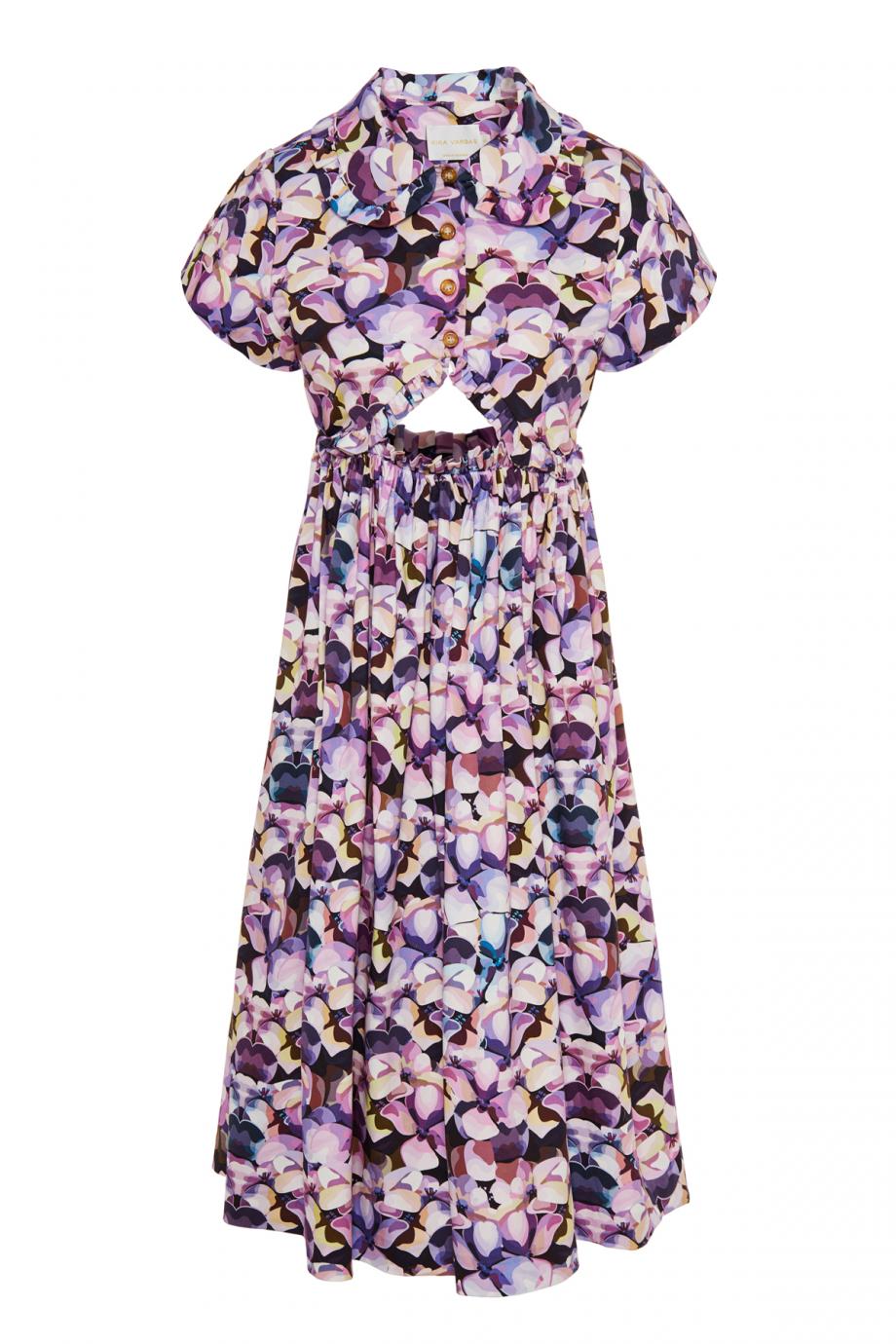 Mabel ruffled printed cotton-blend midi dress 