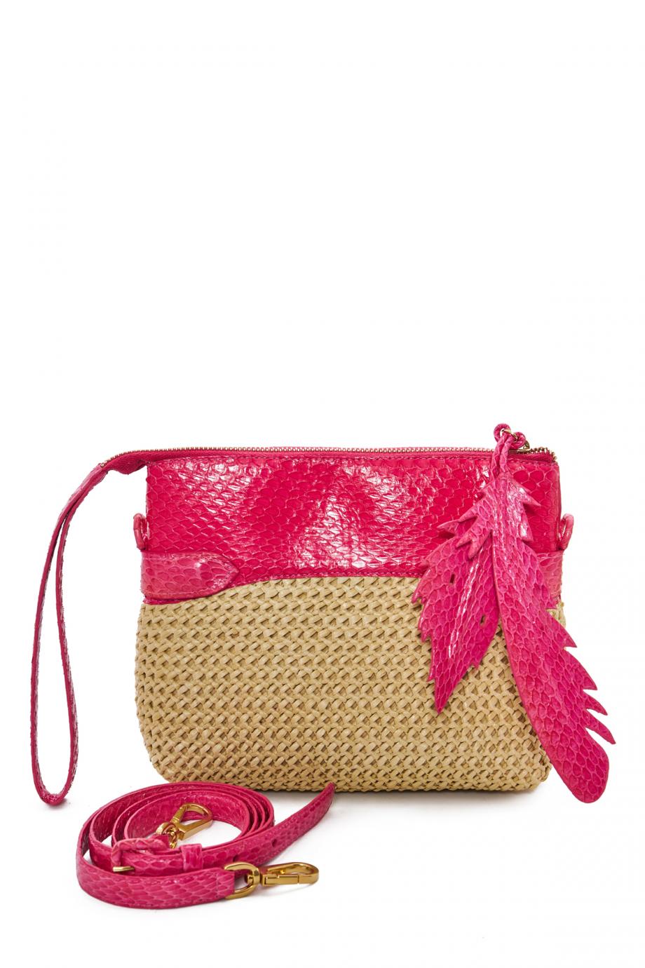 Christie small raffia and snakeskin bag
