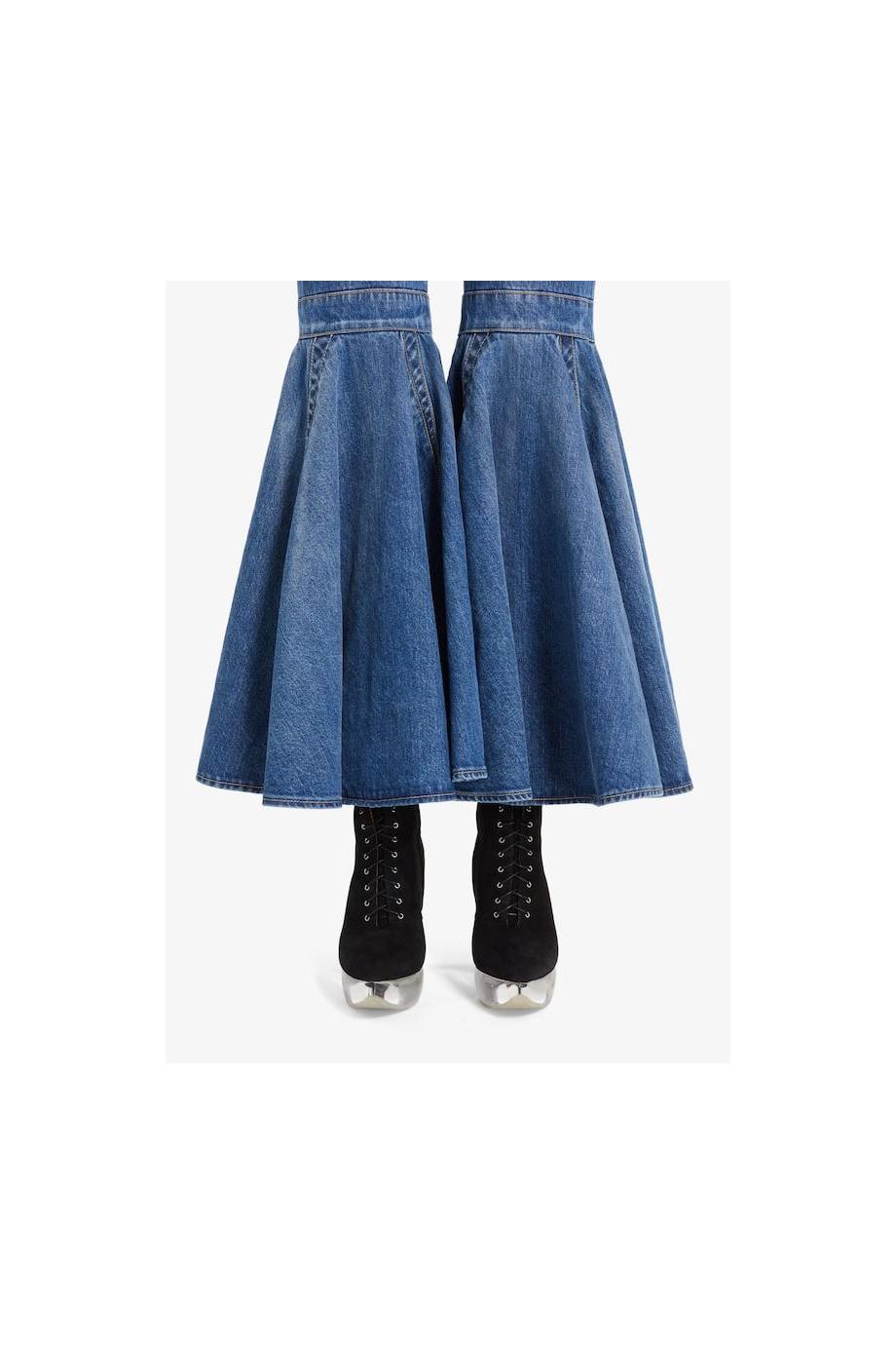 Flared pleated cotton denim jeans 