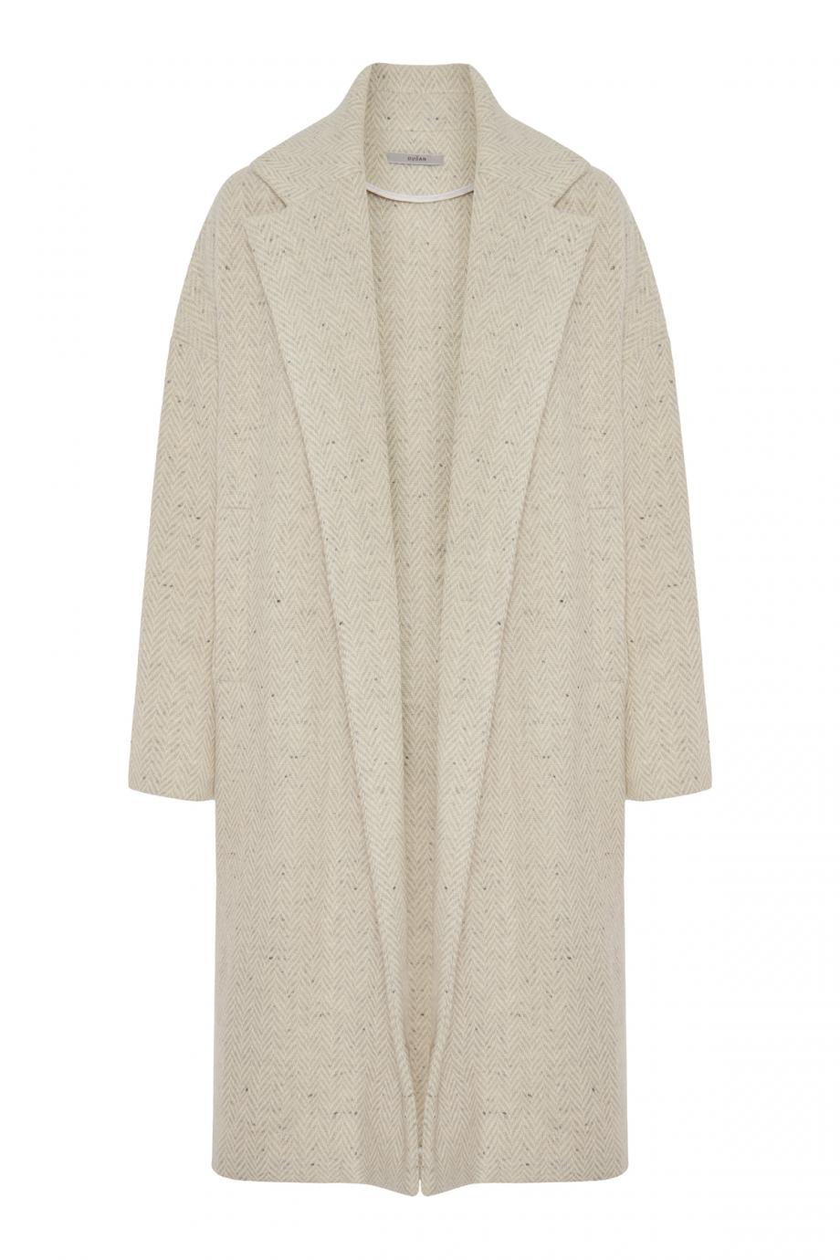 Oversized herringbone wool and cashmere coat