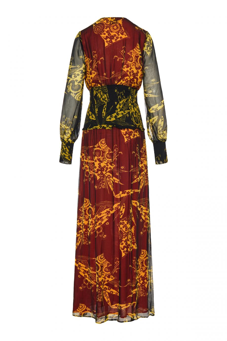 Shirred printed silk-chiffon midi dress