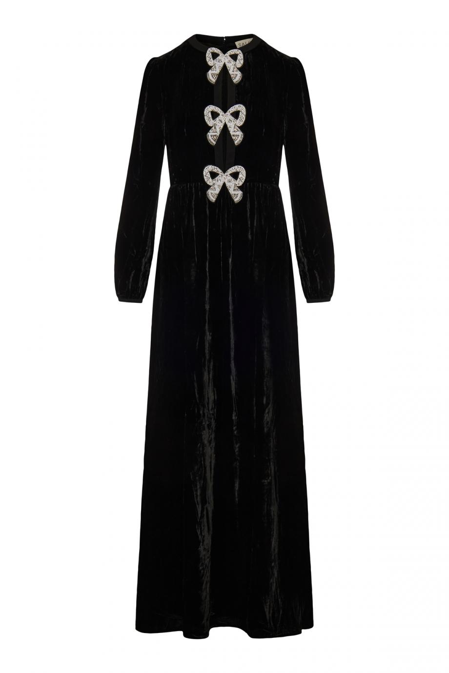 Camille Velvet Embellished Bows Long Dress