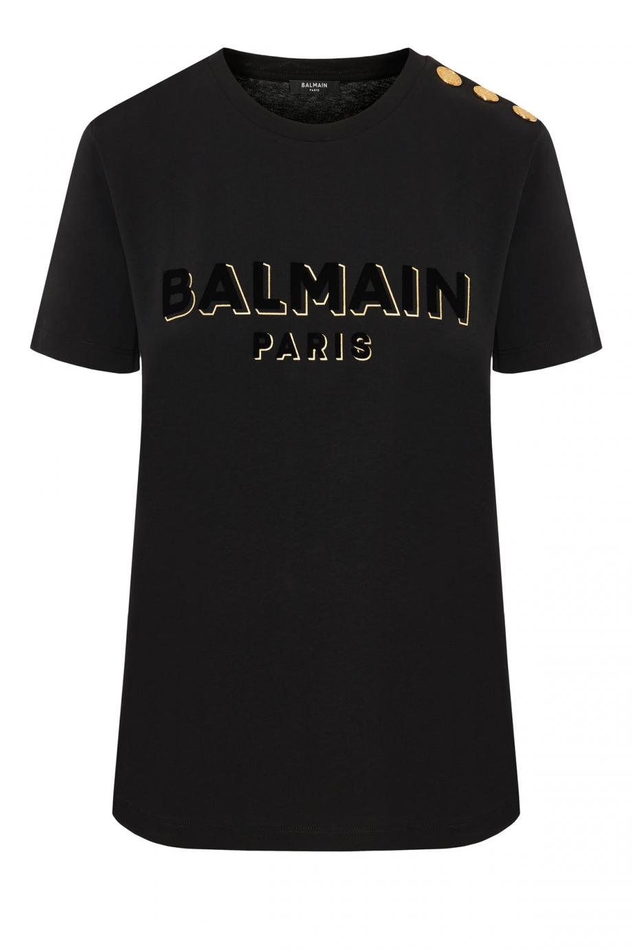 Flocked cotton T-shirt metallic Balmain logo