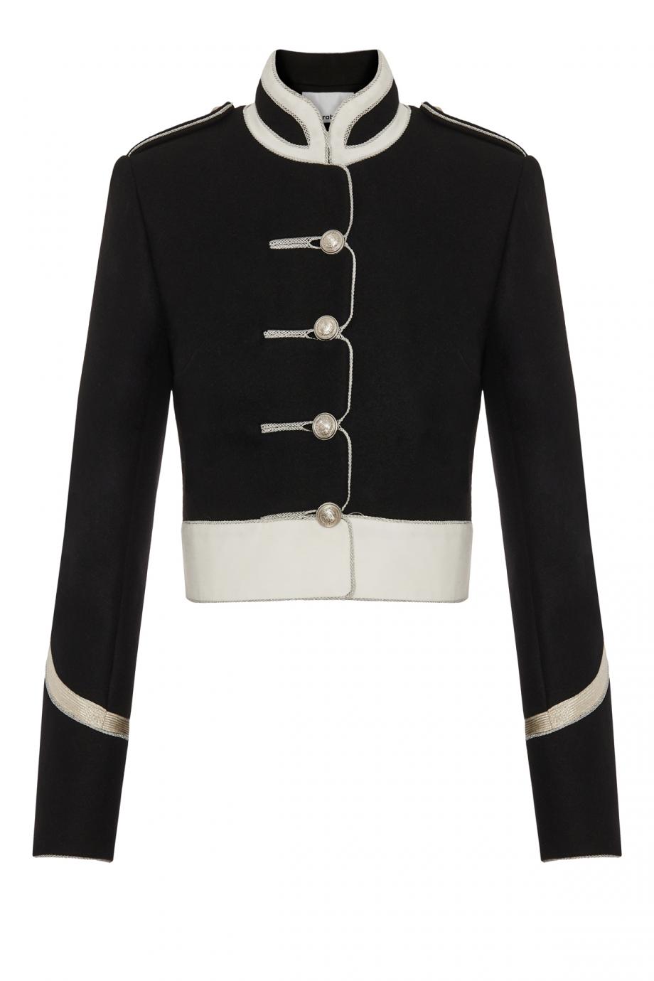 Piped embellished cropped wool-blend jacket 