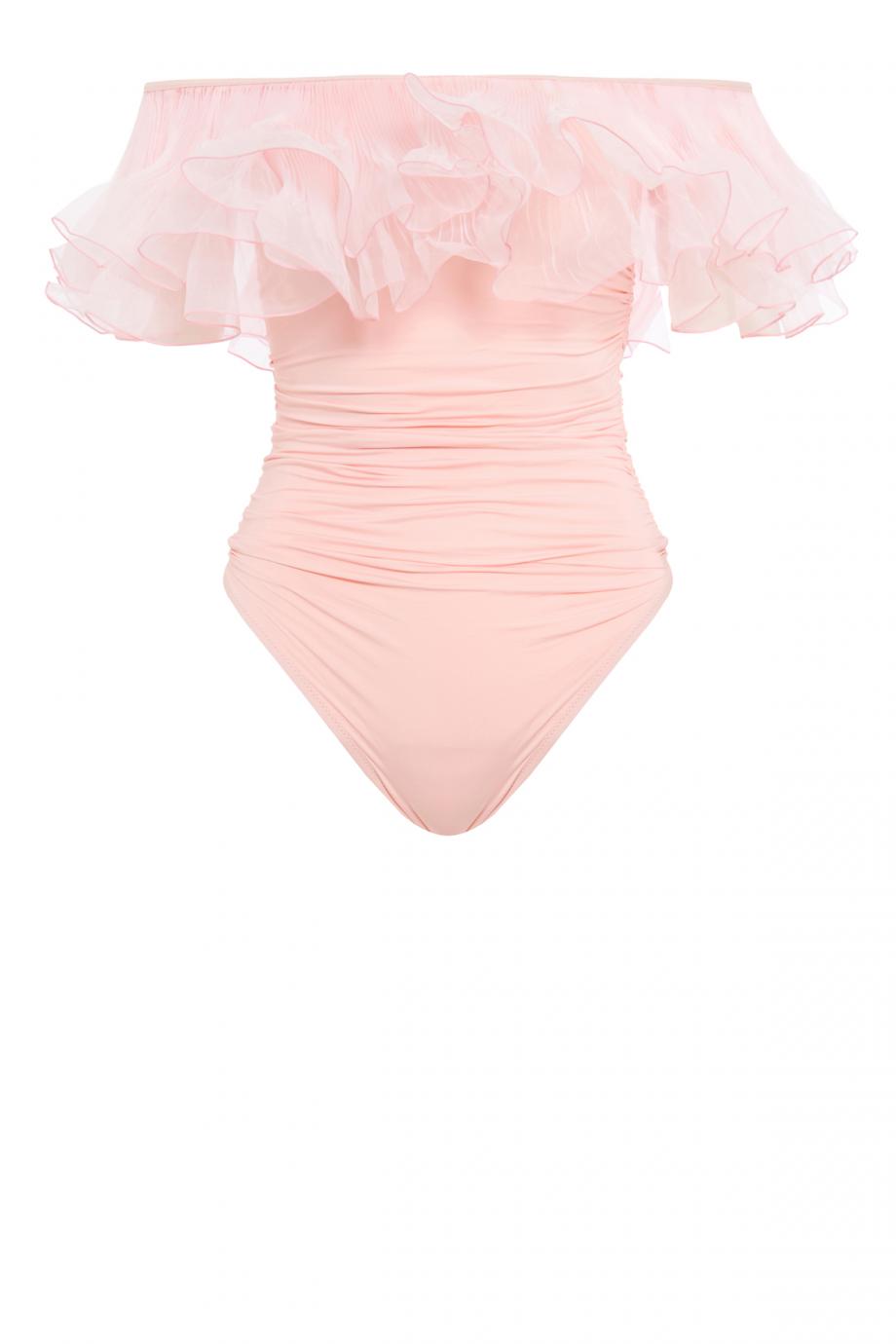 Pink one-piece swimsuit with organza neckline