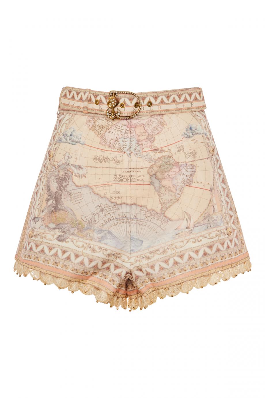 High Tide embroidered belted linen and silk shorts 