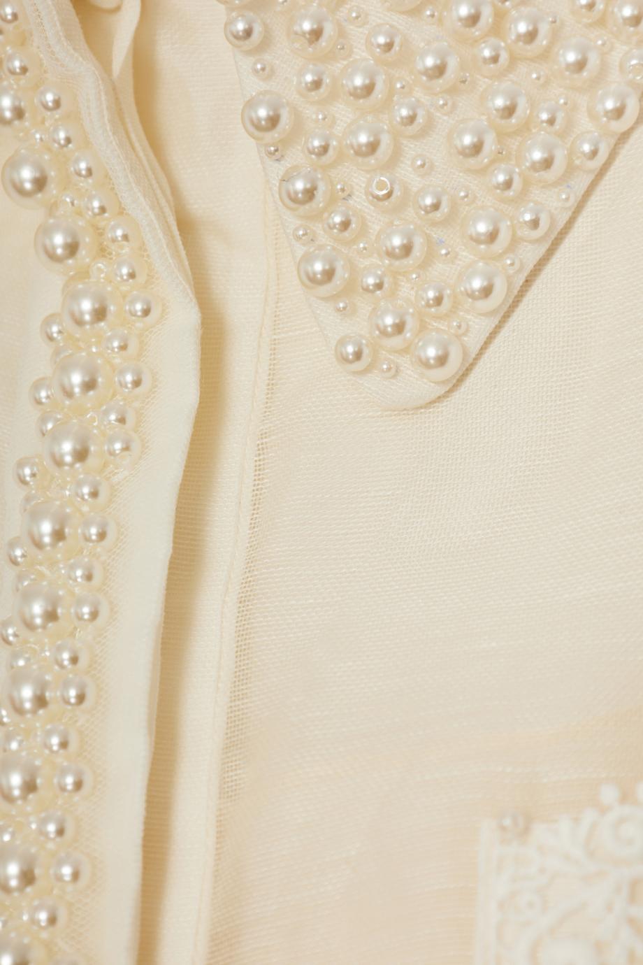 High Tide embellished linen and silk pearl shirt 