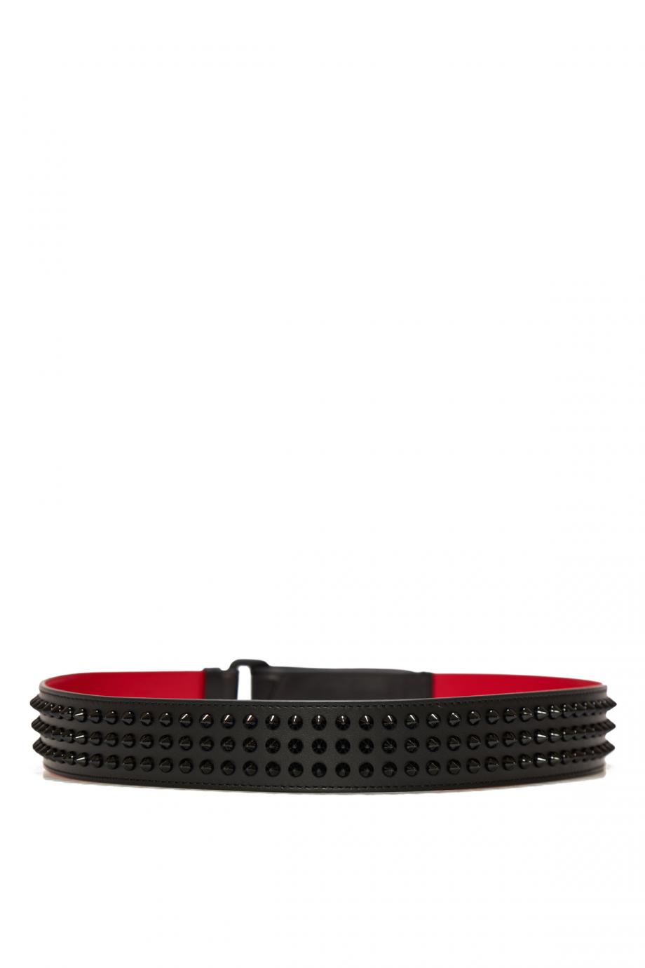 Belt-Calf leather and spikes-Black