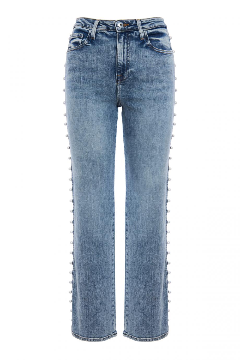 Amelia embellished straight leg cotton-denim jeans 