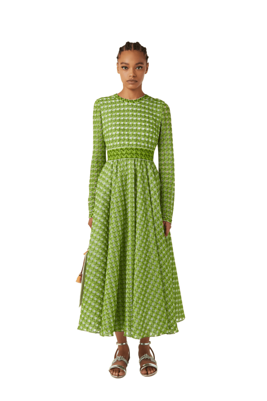  Green Macramé and tulle midi dress 