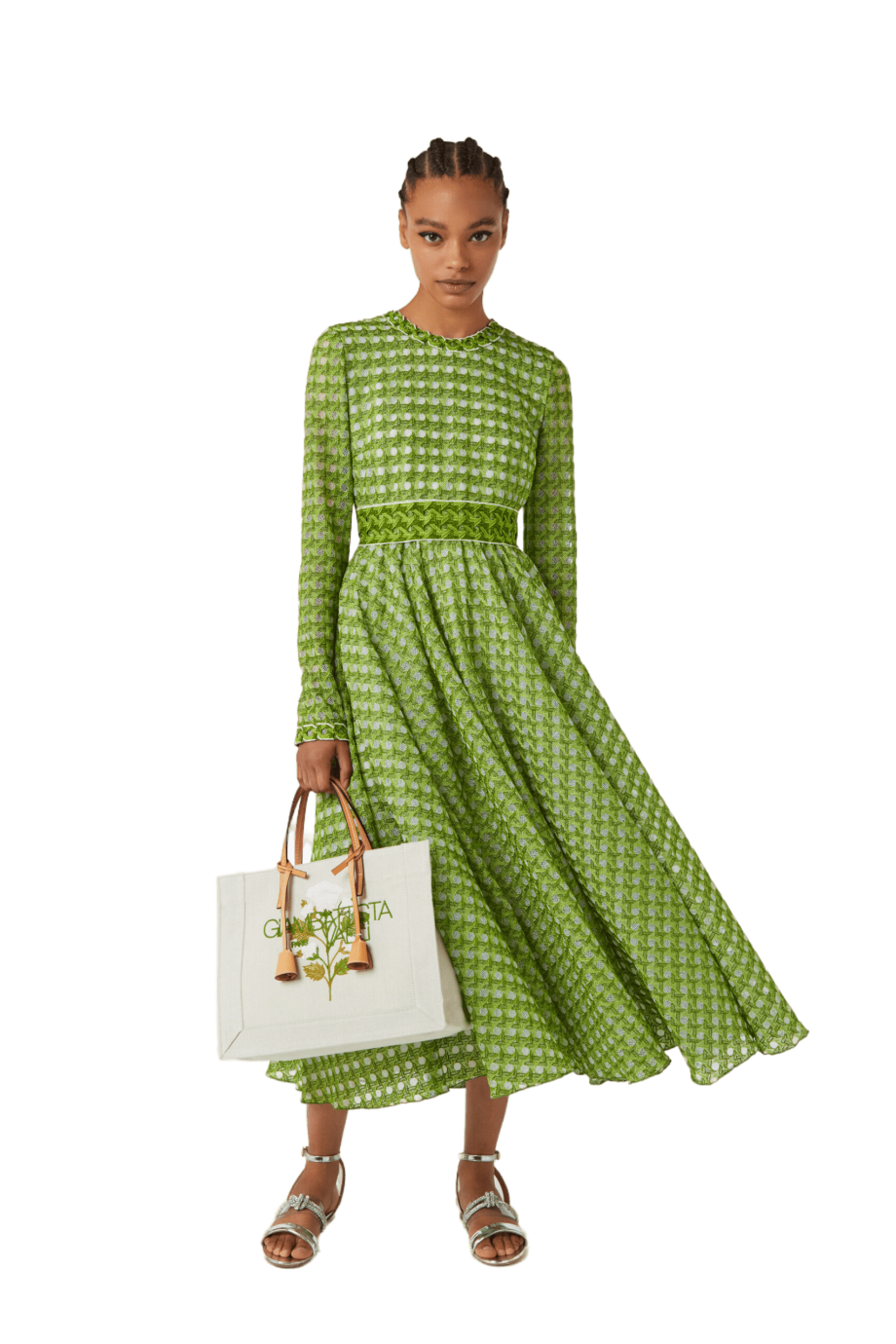  Green Macramé and tulle midi dress 