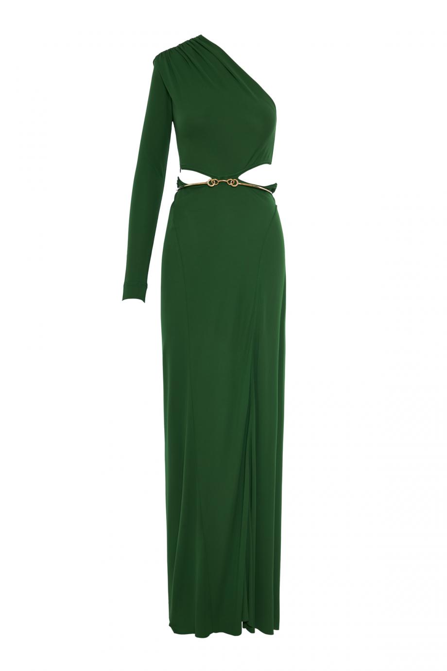 One Shoulder Draped Dress in Green