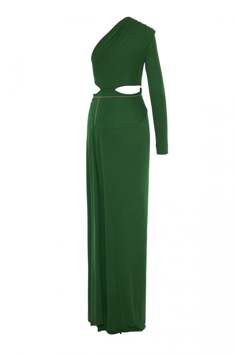 One Shoulder Draped Dress in Green