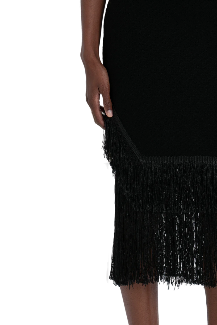 Scalloped knitted fringed midi skirt