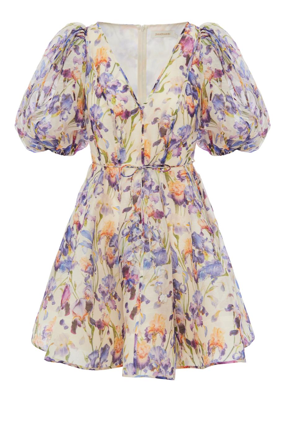 Tama printed puff-sleeve linen and silk mini dress 