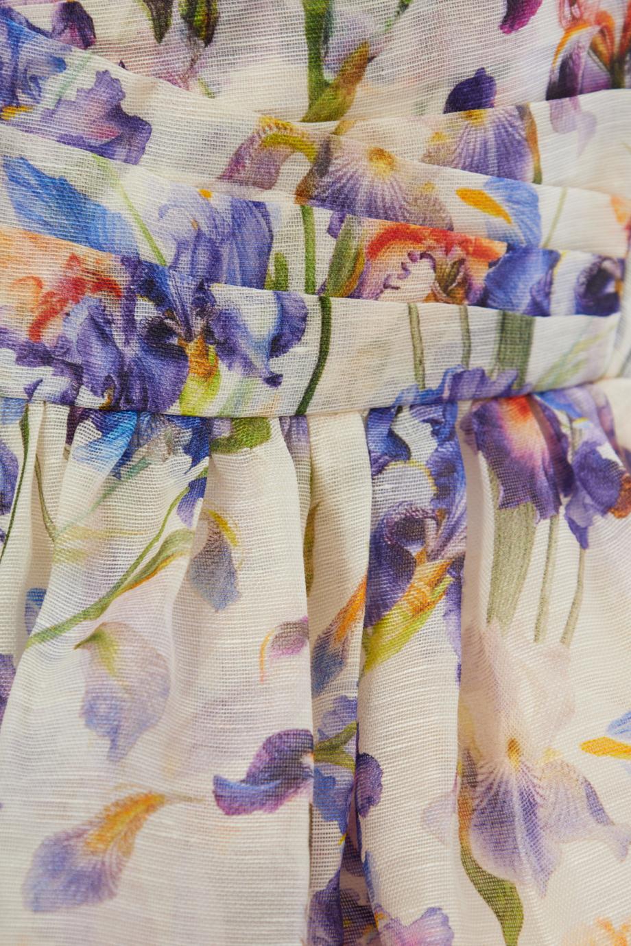 Tama gathered printed linen and silk mini dress
