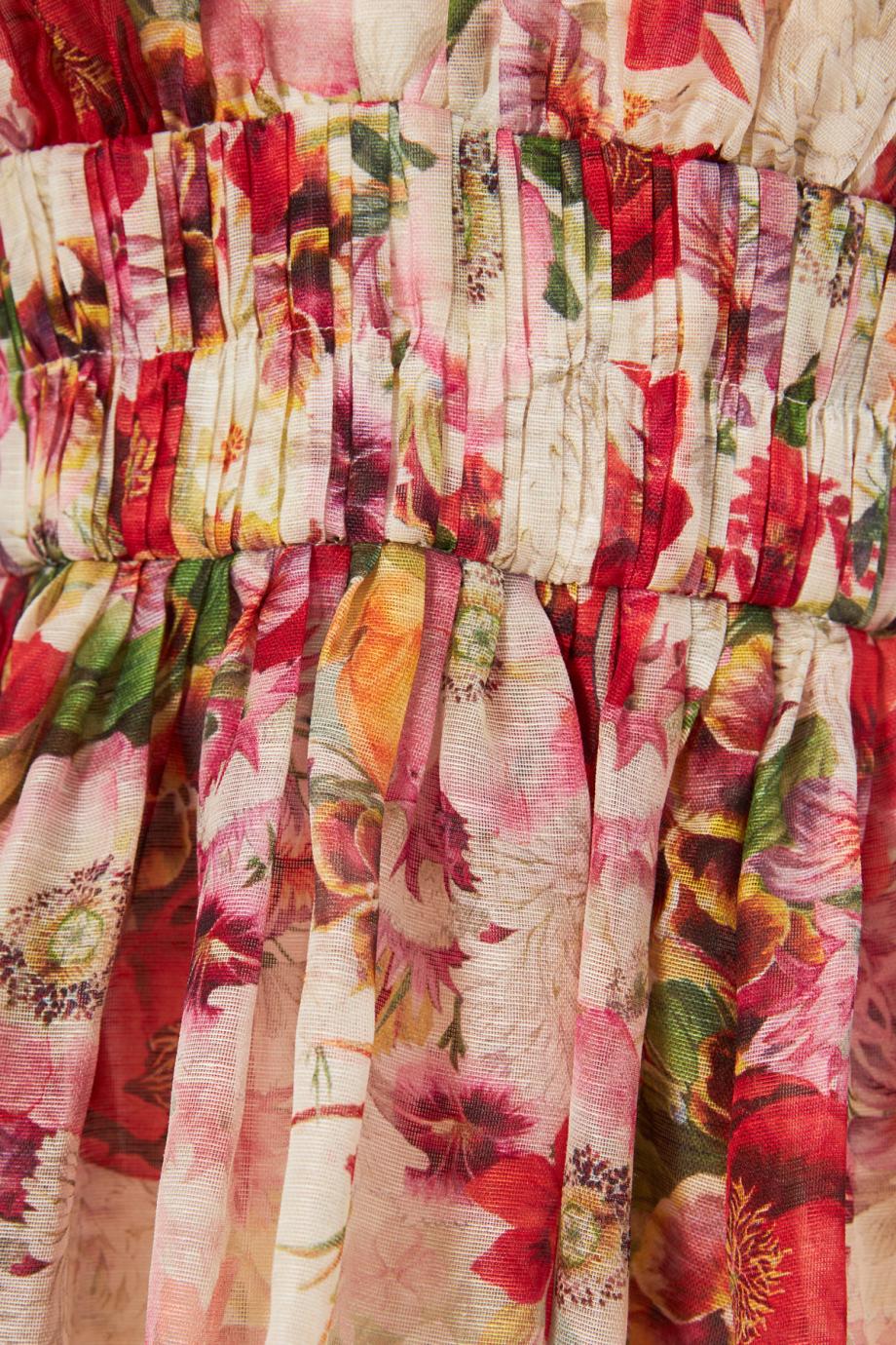 Wonderland V-neck printed linen and silk mini dress