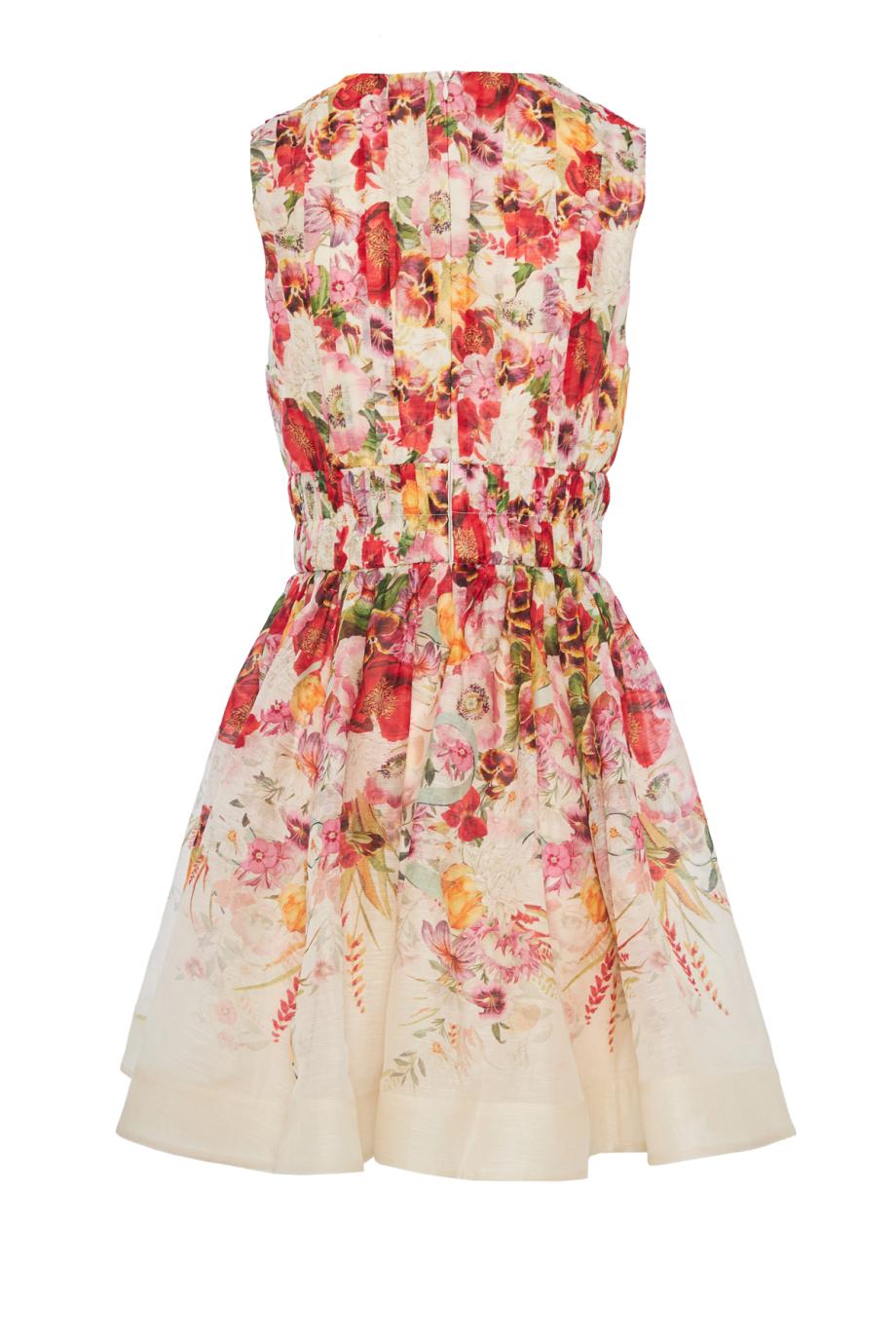 Wonderland V-neckprinted linen and silk mini dress