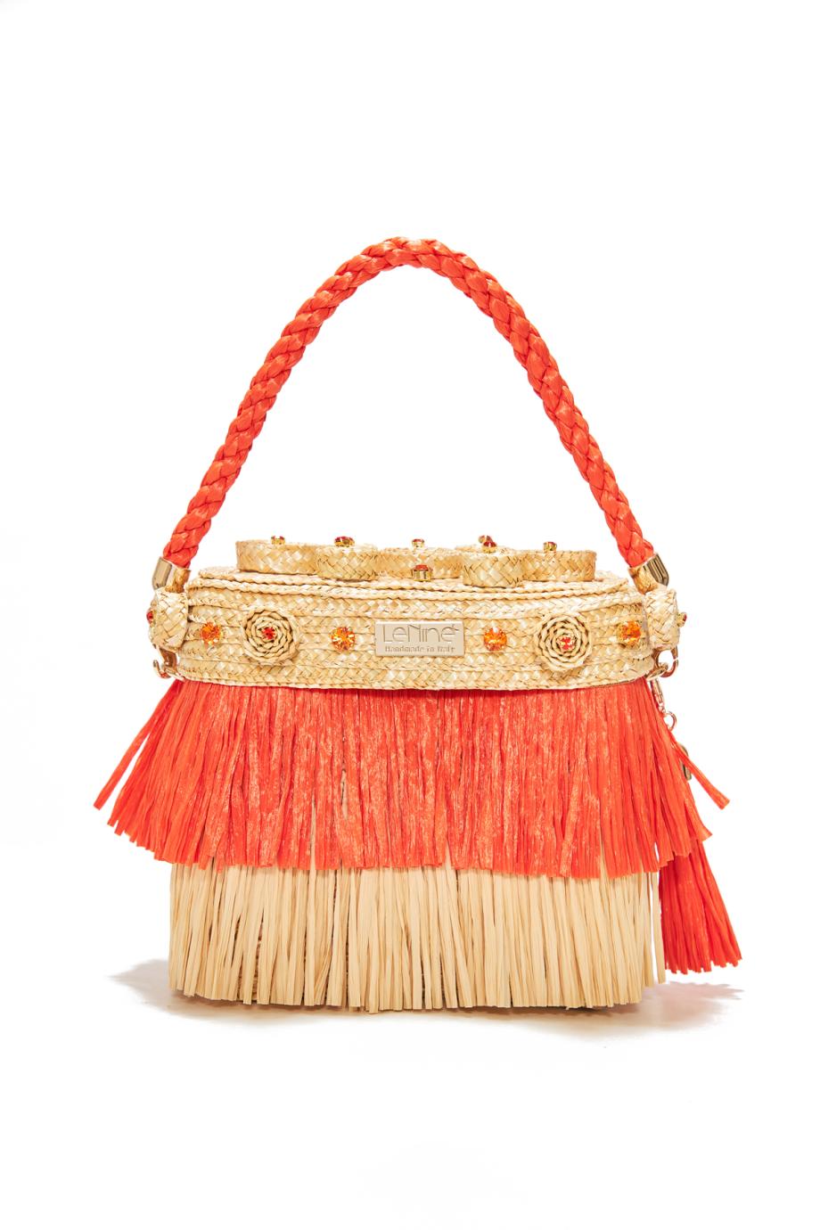 Wheat Crop embellished raffia top handle bag