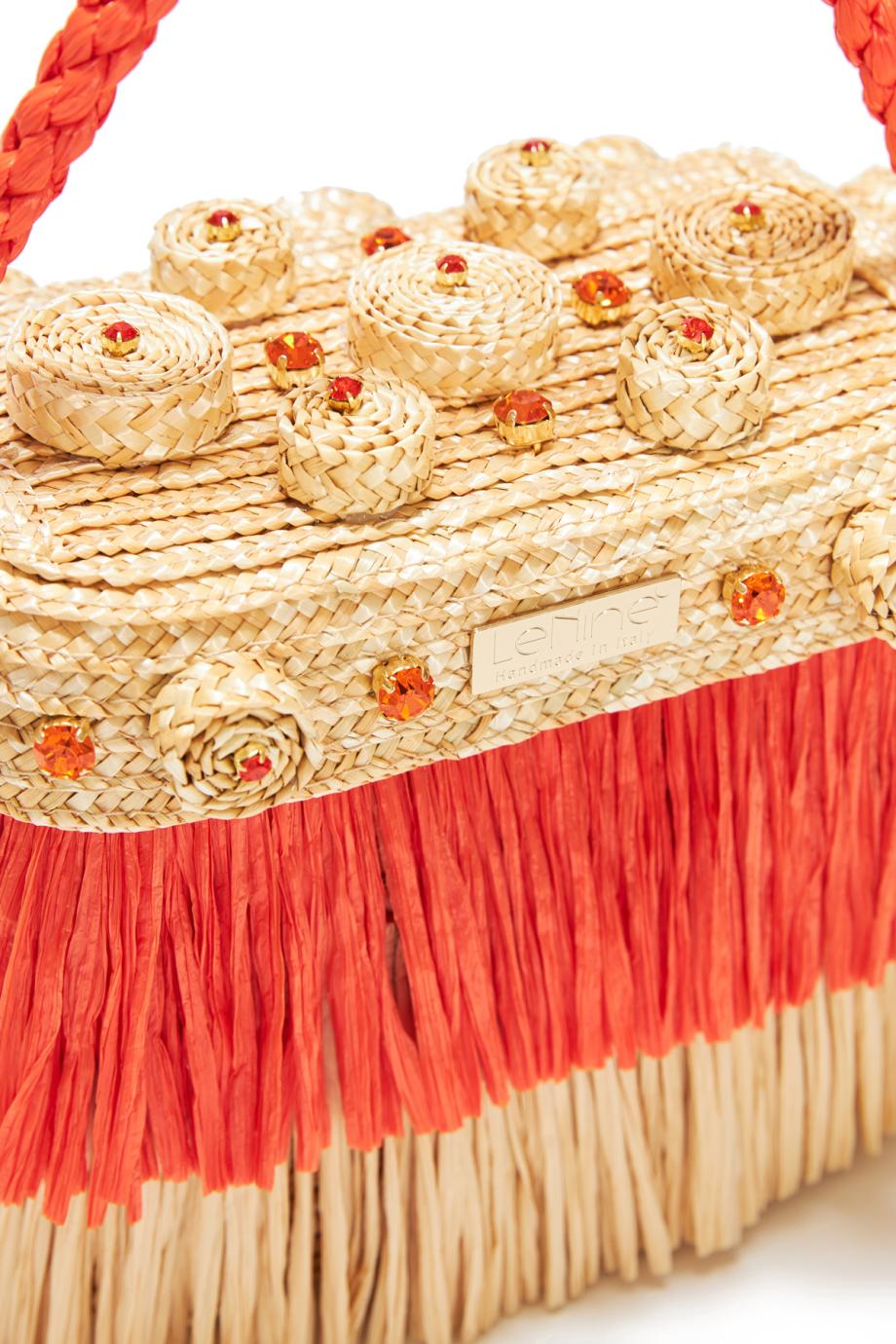 Wheat Crop embellished raffia top handle bag