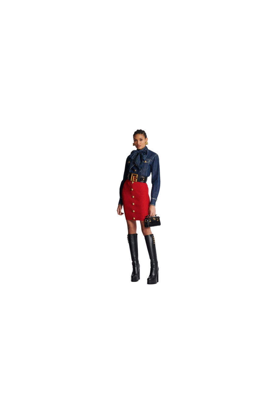 Ribbed-knit embellished midi skirt 
