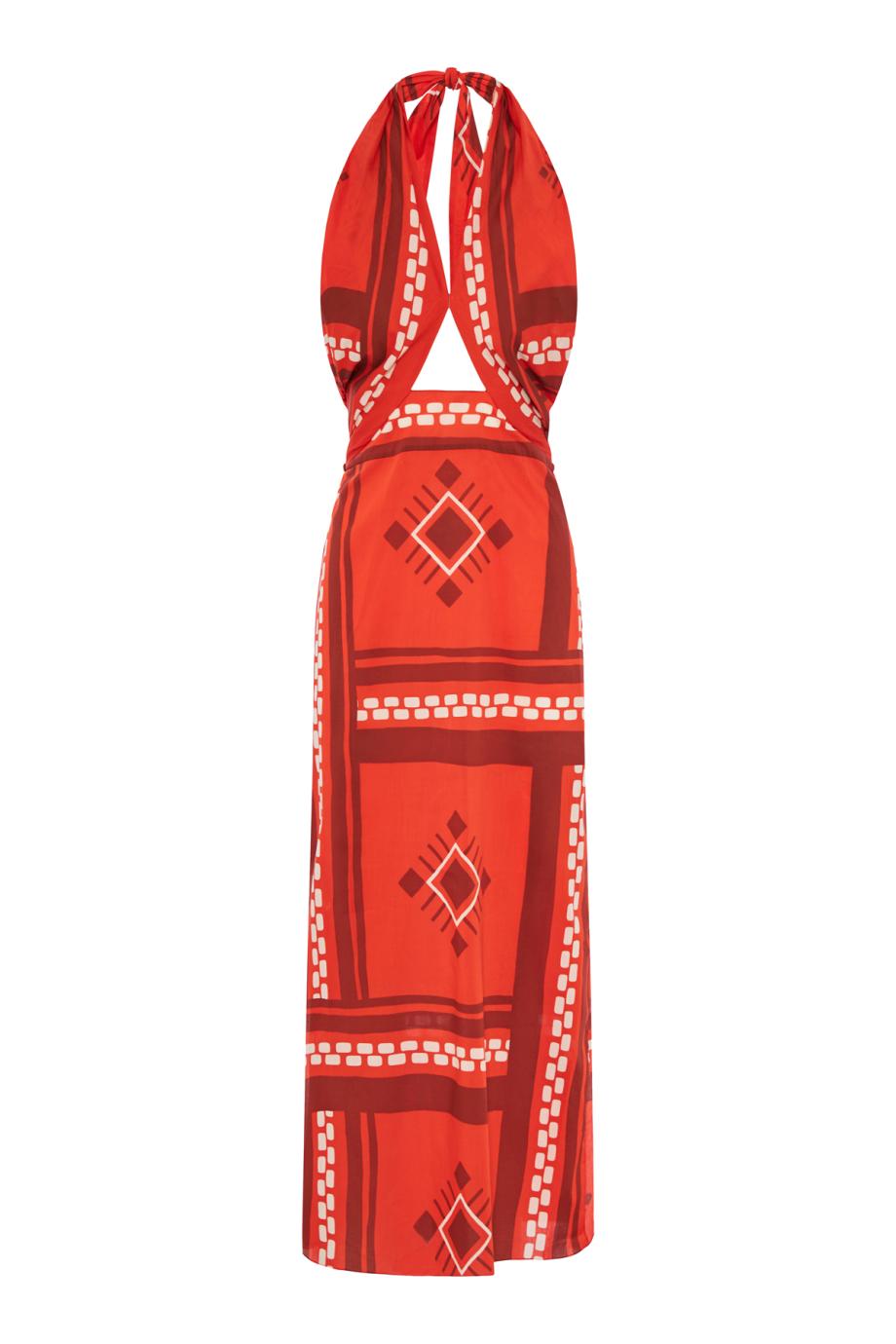 Cuzco Ruby cutout printed cotton-voile halterneck maxi dress