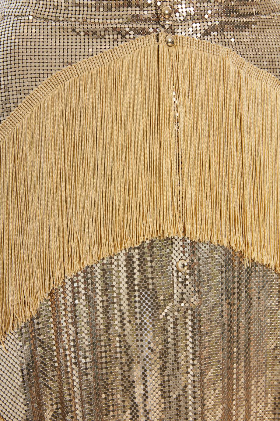 Fringed chainmail asymmetric skirt