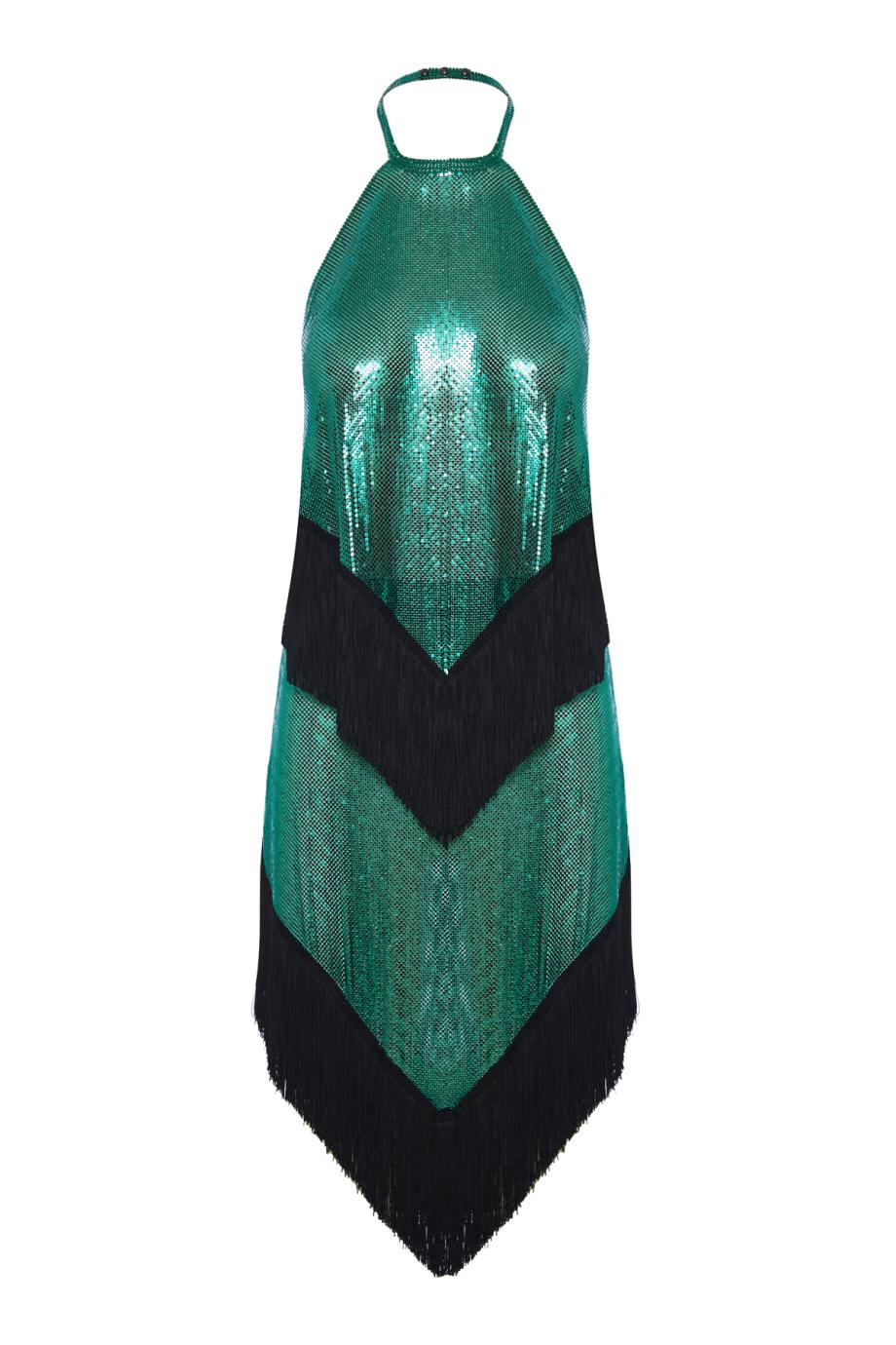 Fringed chainmail asymmetric skirt 