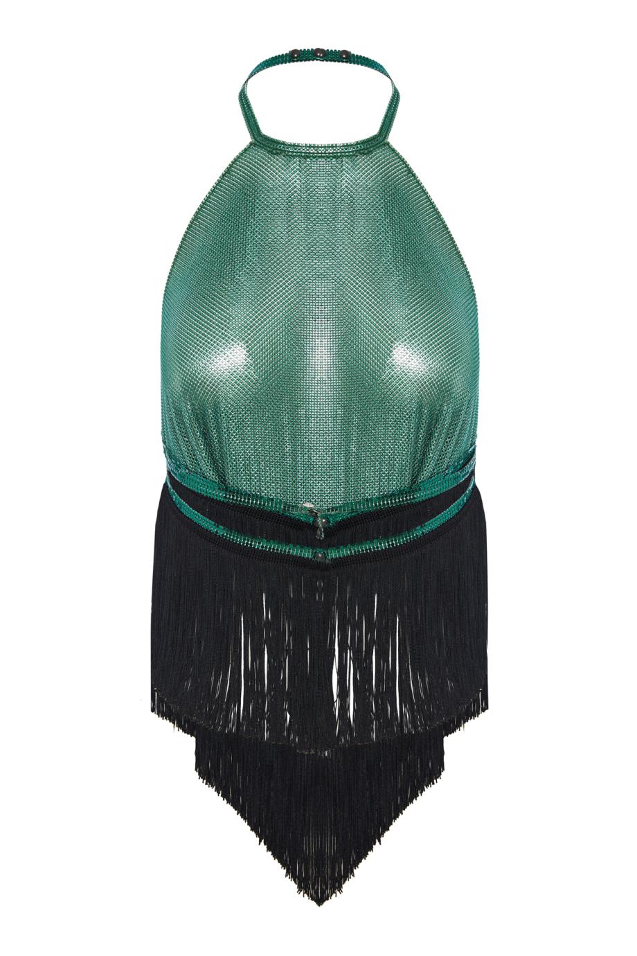 Fringed chainmail halterneck top