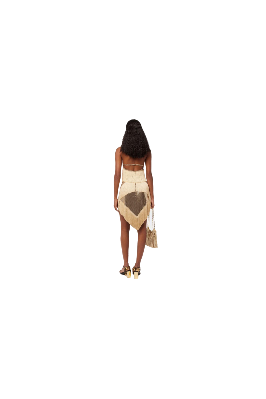 Fringed chainmail asymmetric skirt