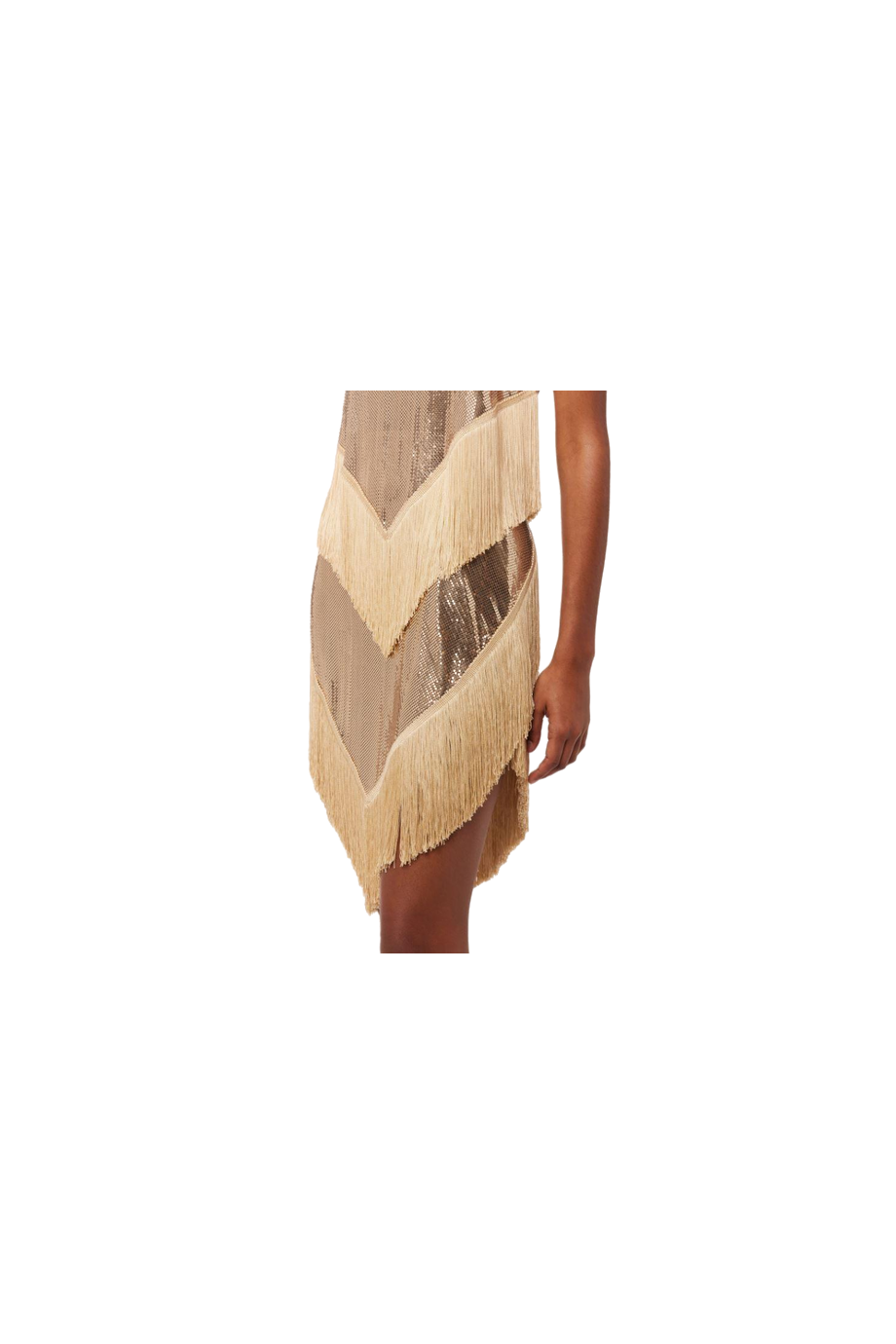Fringed chainmail asymmetric skirt