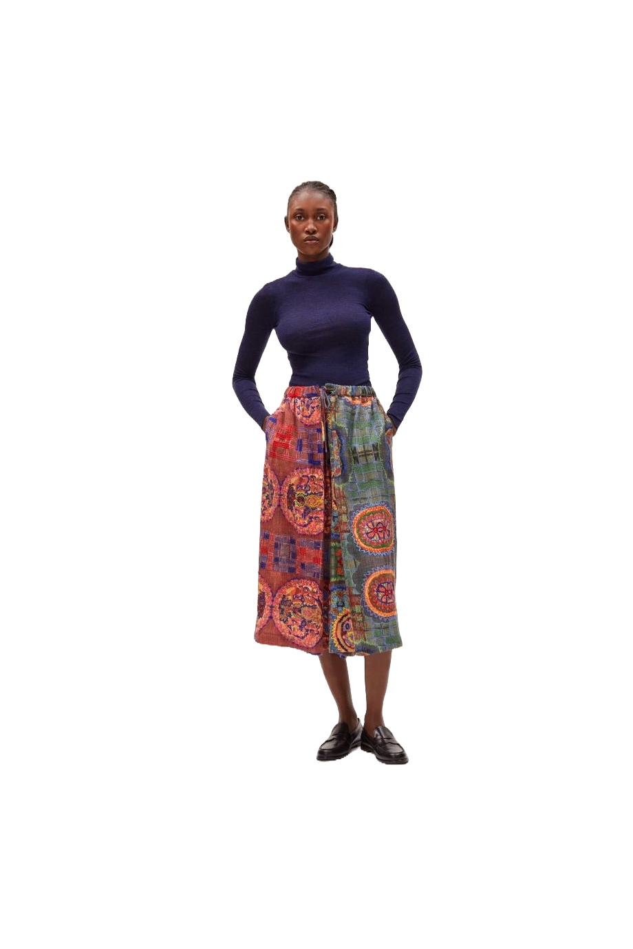 Embroidered wool and silk culottes