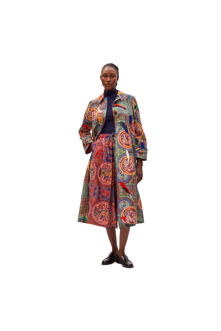 Embroidered wool and silk coat