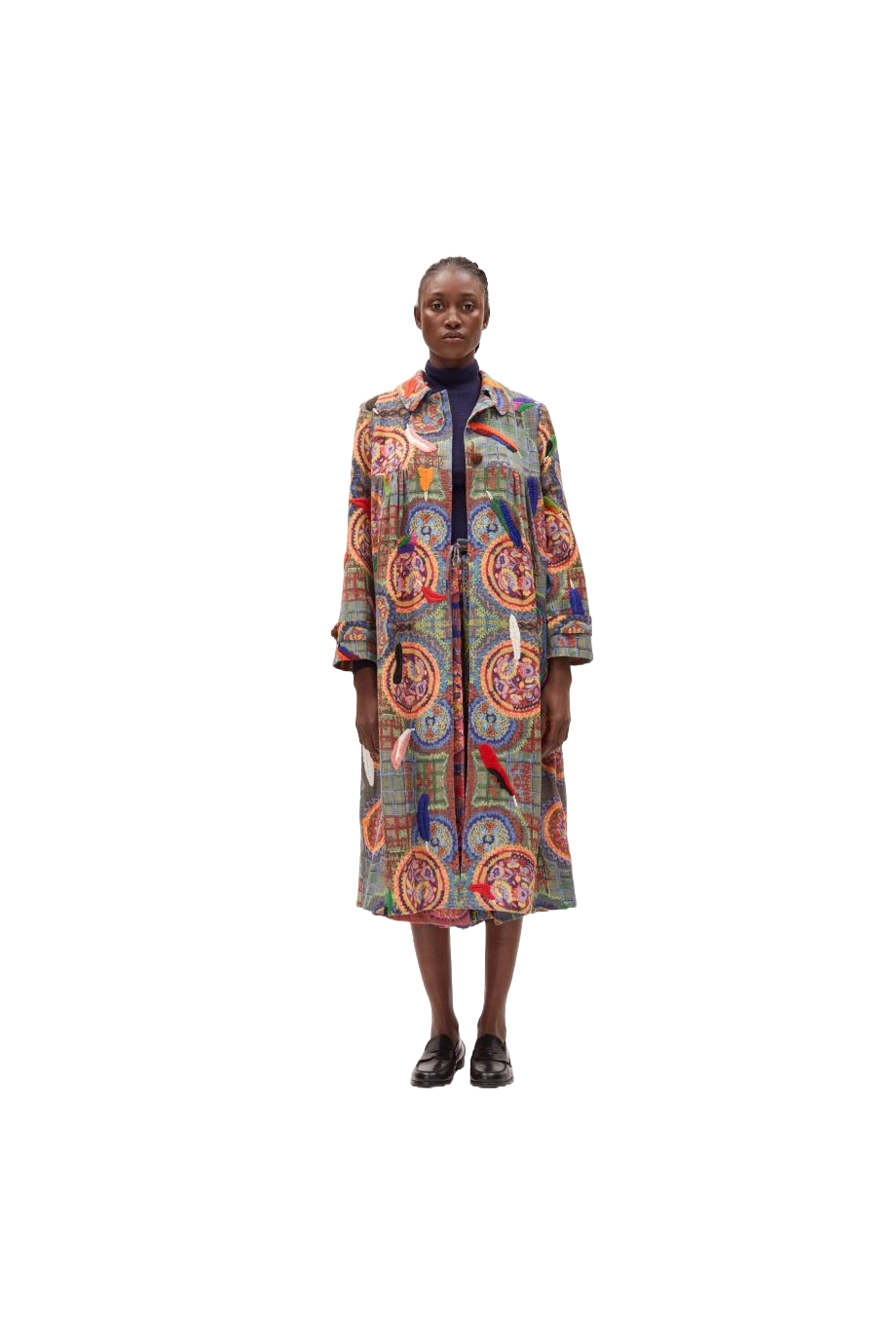 Embroidered wool and silk coat