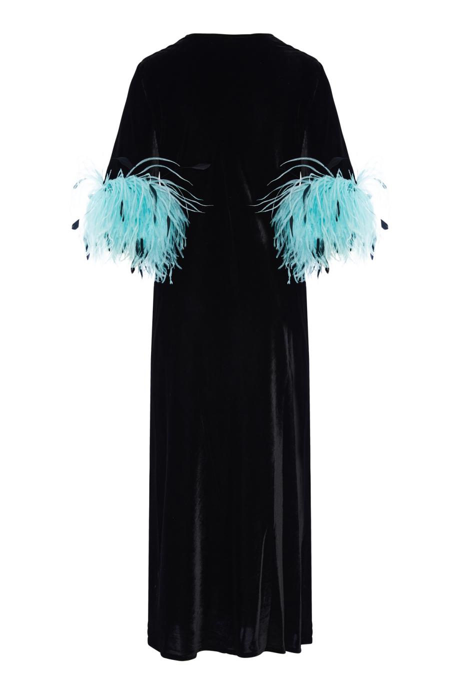 Maga feather-embellished velvet midi dress 