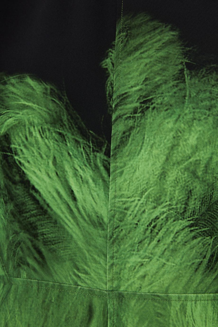 Dolman Midi Dress In Green Digital Feather Print