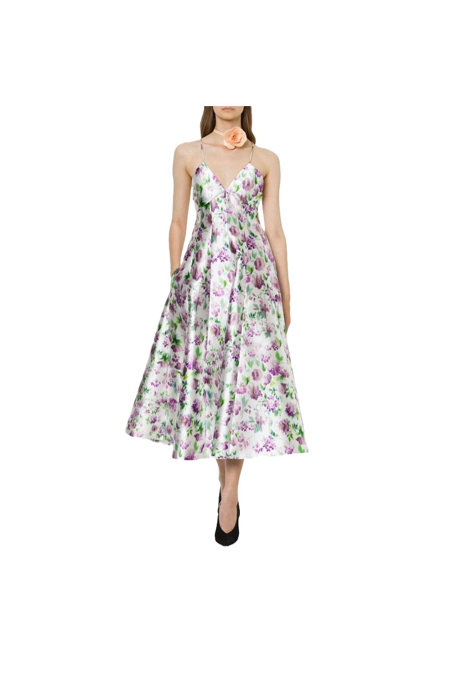 Duchesse-satin printed midi dress