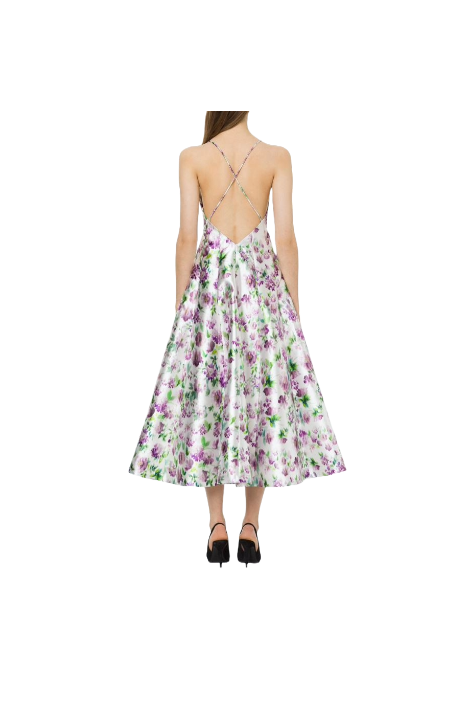 Duchesse-satin printed midi dress