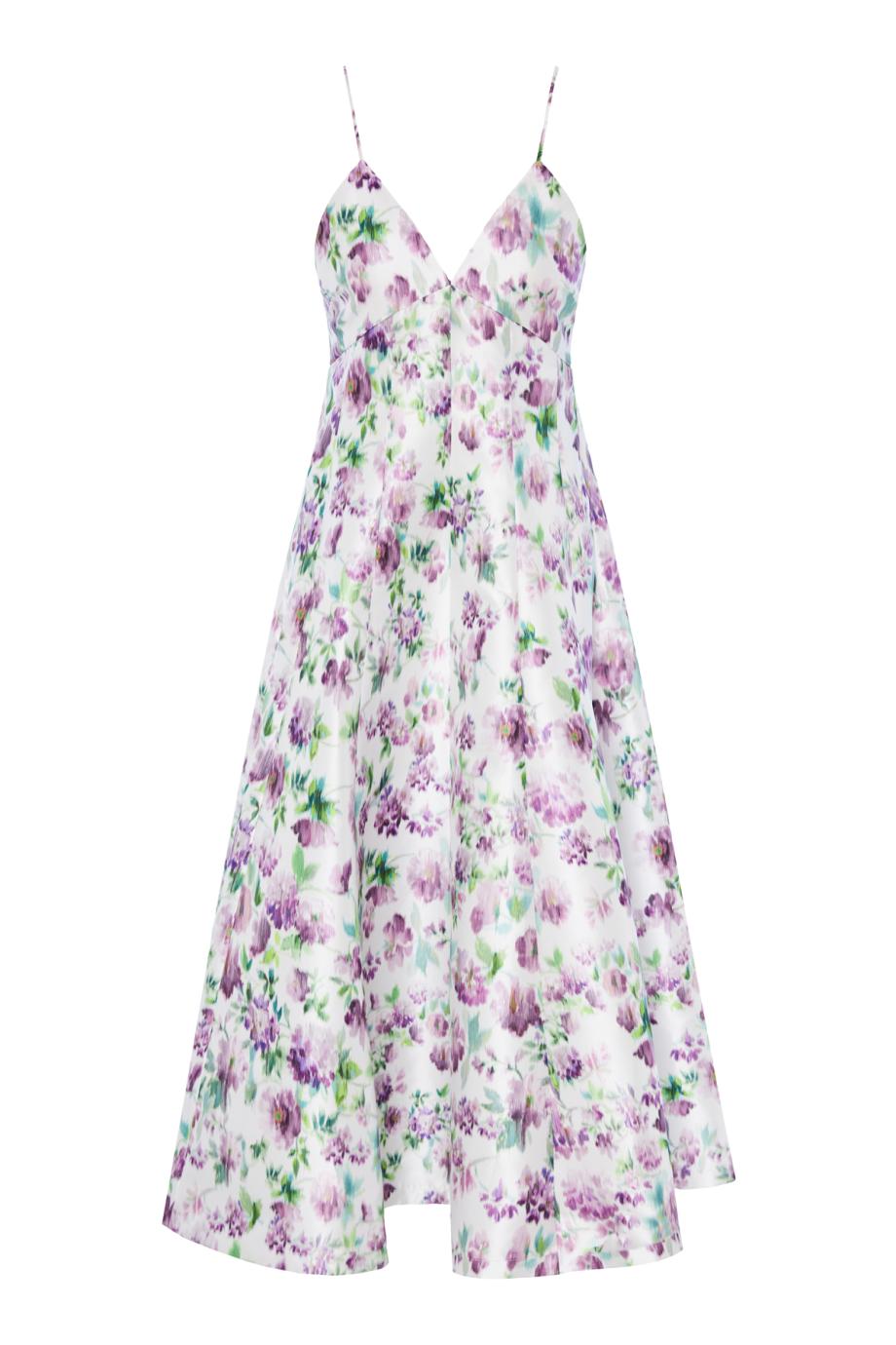 Duchesse-satin printed midi dress