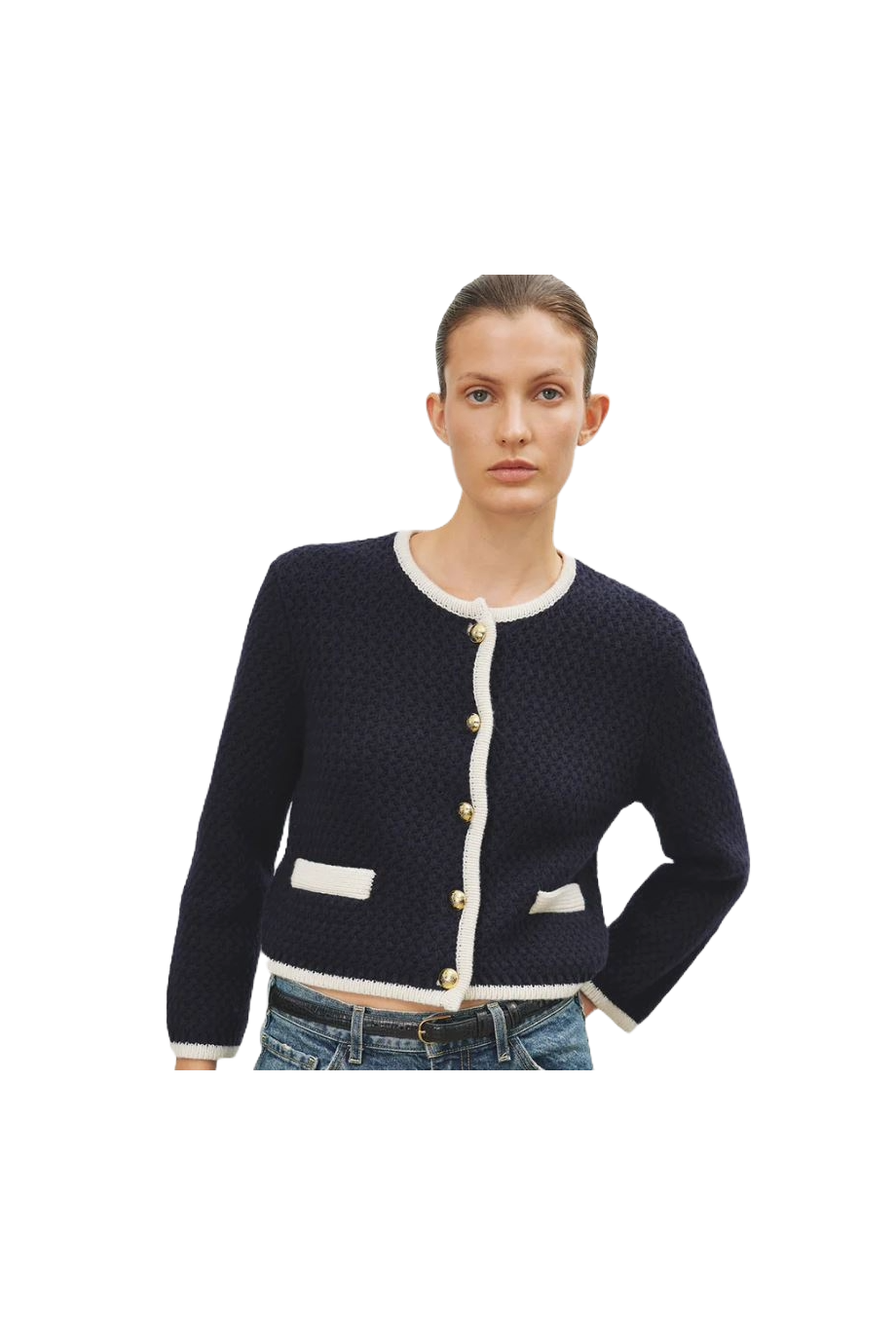 Embellished knitted wool jacket