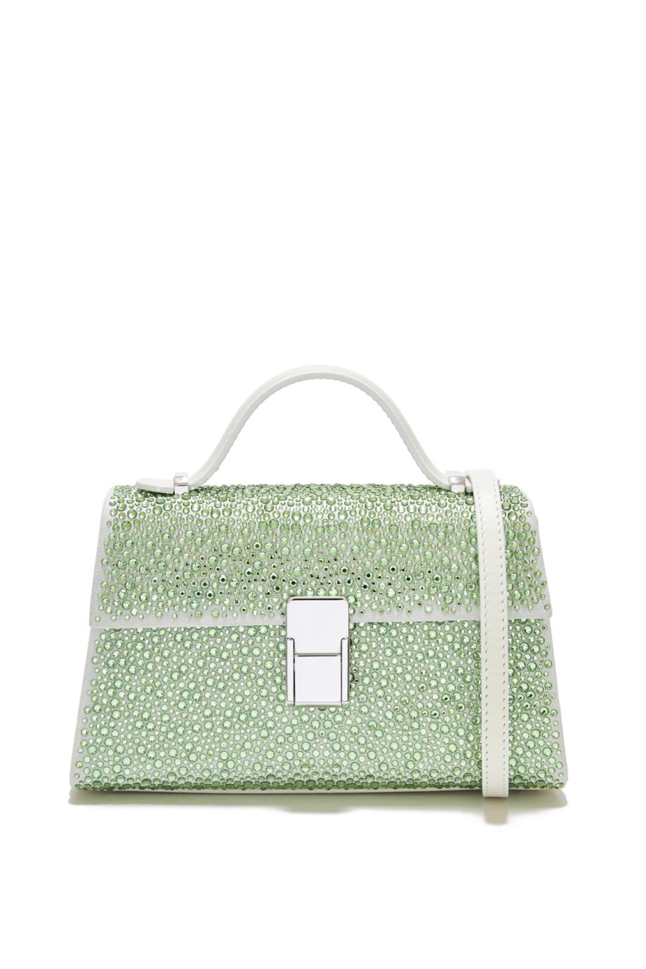 Stella micro crystal-embellished leather top handle bag