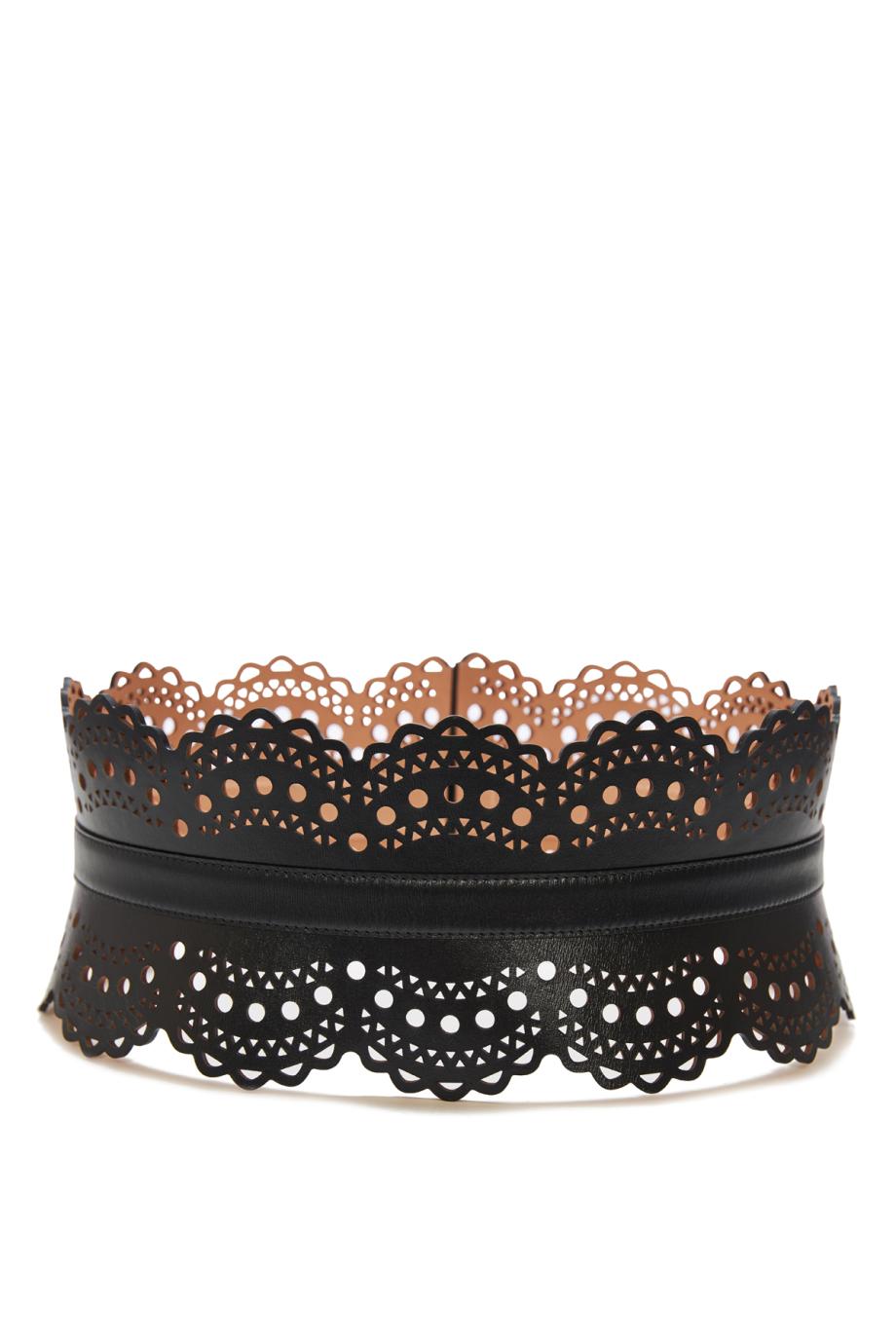 ALAIA Bustier Vienne 120 laser-cut leather belt ALAÏA BLACK BUSTIER 120 VIENNE WAVE GLOSSY CALF | ALAÏA US main image 3