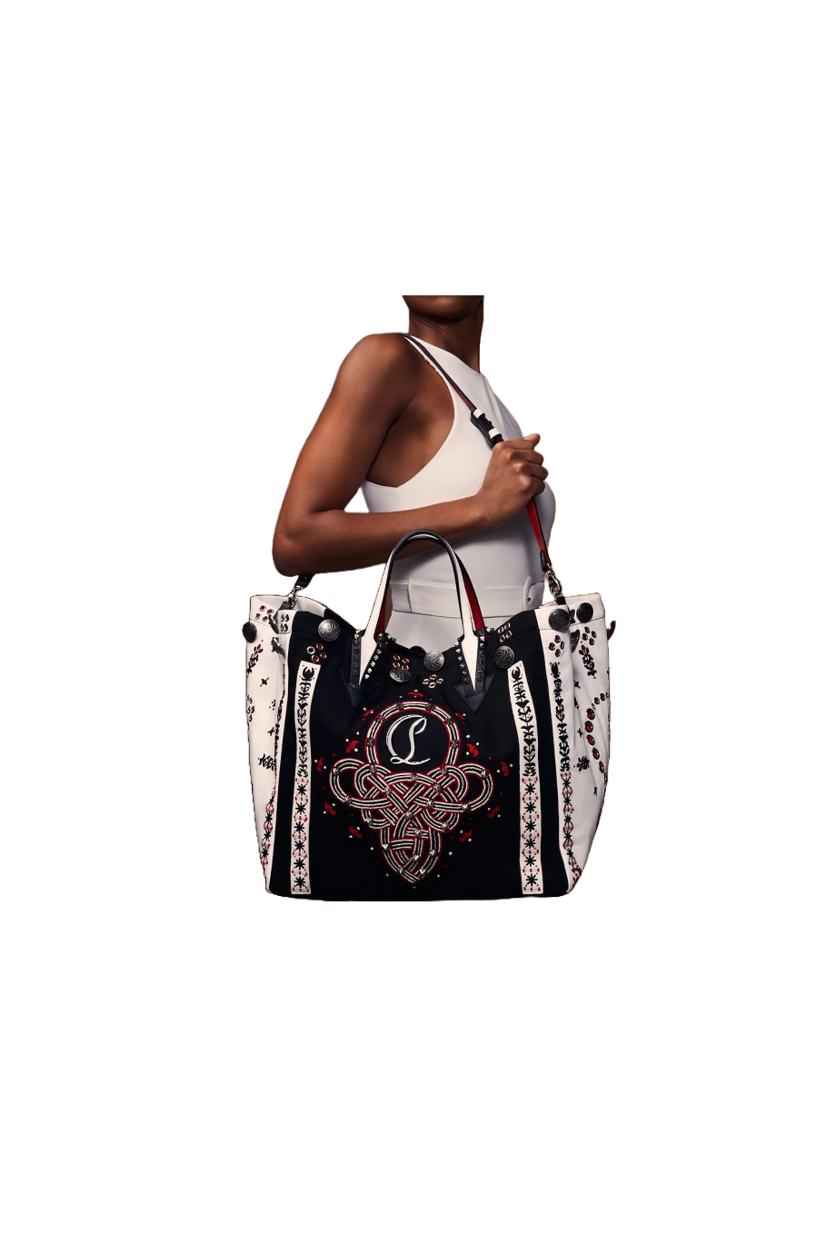 Breizcaba embellished felt and leather-trimmed canvas tote