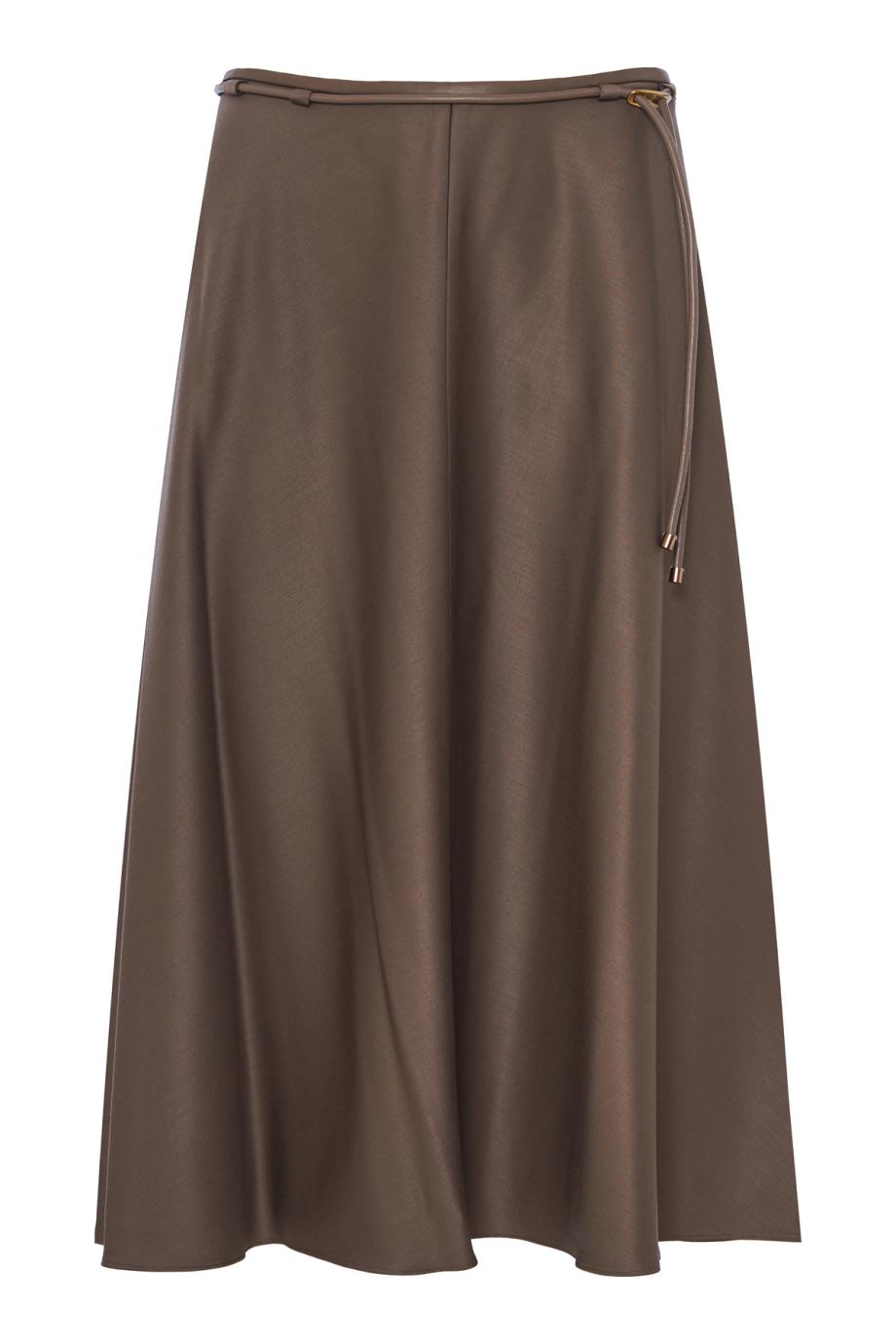 Belted wool-gabardine midi skirt 