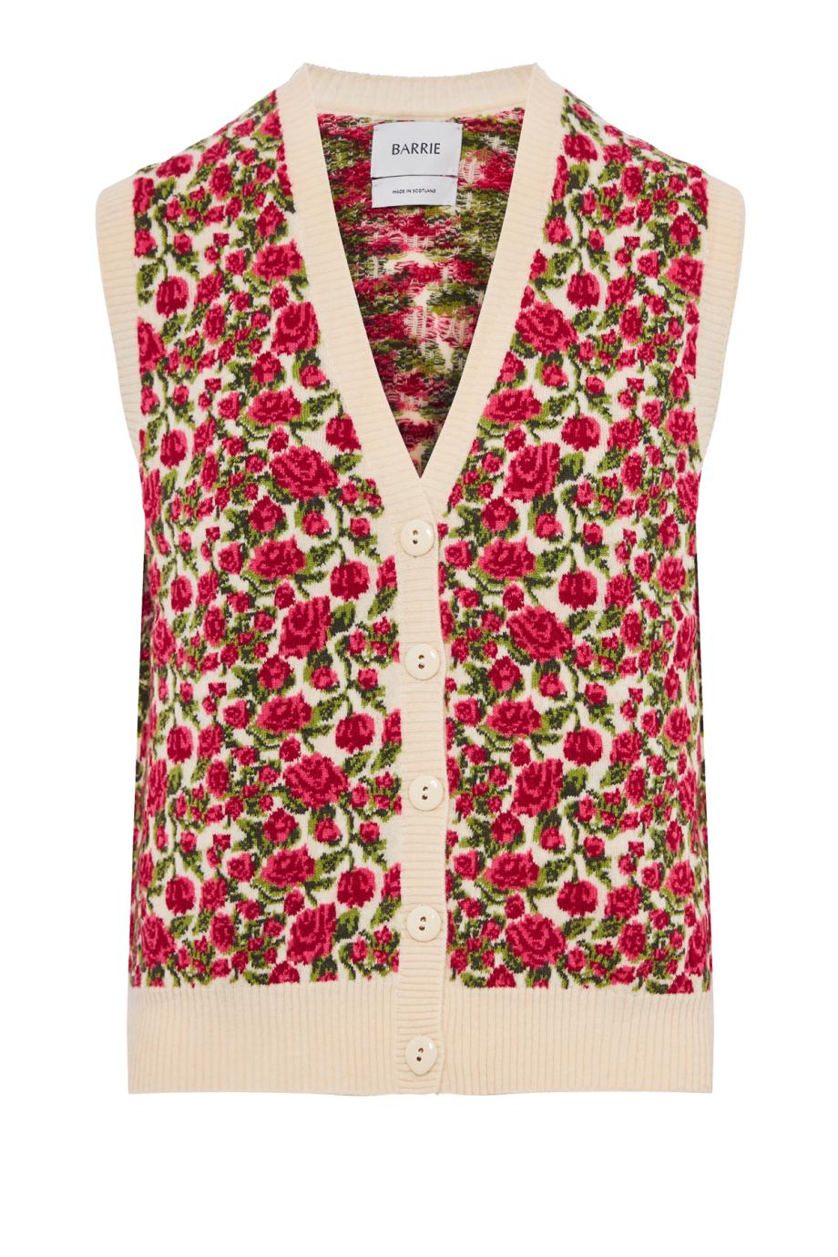 Intarsia cashmere and wool sleeveless cardigan 
